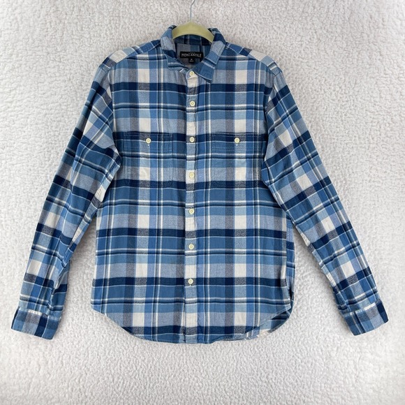 J. Crew Mercantile‎ Blue Plaid Button-Down Casual Shirt Mens Long Sleeve Size M - Picture 1 of 16